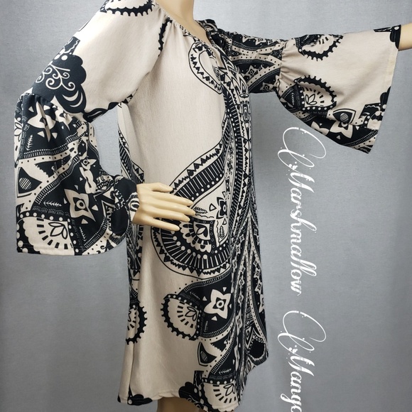 Boho Bell Sleeve Womens Dress - Picture 2 of 4